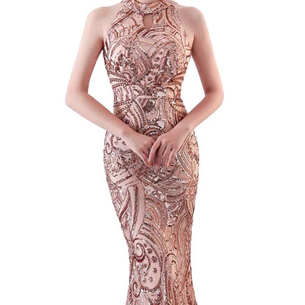 Mermaid style rose gold sequin dress